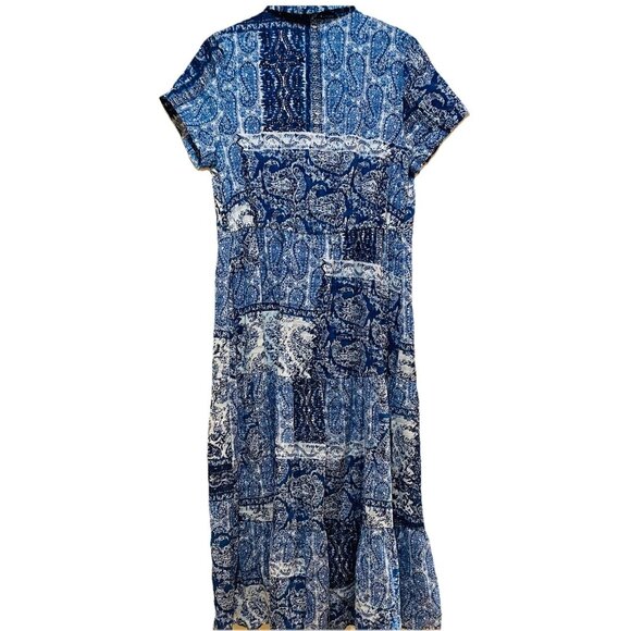 ZARA Blue Paisley Front Button Closure Short Sleeve Midi Shirt Dress Sz S - Picture 12 of 12